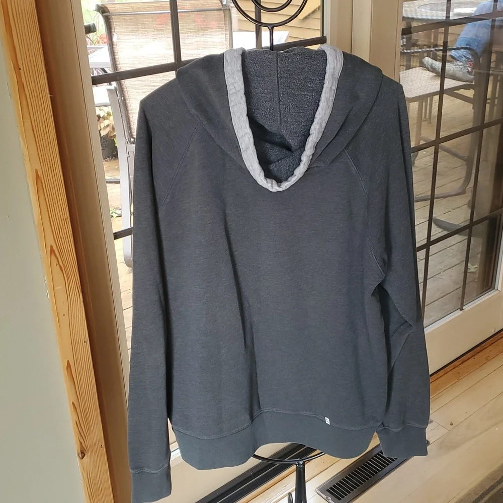 J. Crew Charcoal Authentic Fleece Sz XL Hoodie w Front Drawstring Button Accents